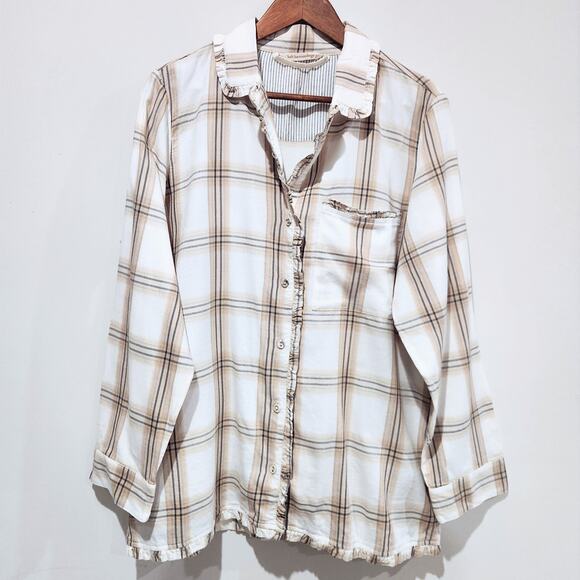 Soft Surroundings Tops - Soft Surroundings Beige Plaid Button Up Night Devine Pajama Top Size Large